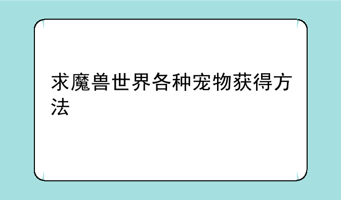 求魔兽世界各种宠物获得方法