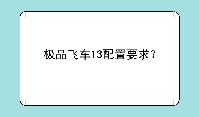 极品飞车13配置要求？