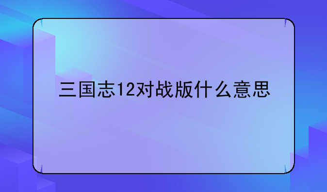 三国志12对战版什么意思