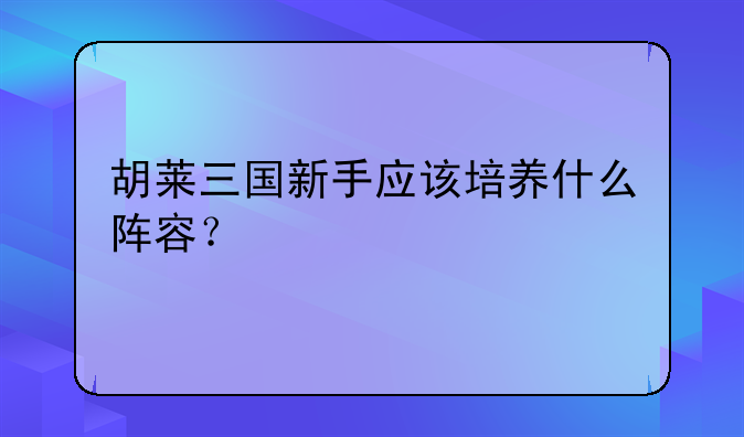 胡莱三国新手应该培养什么阵容？