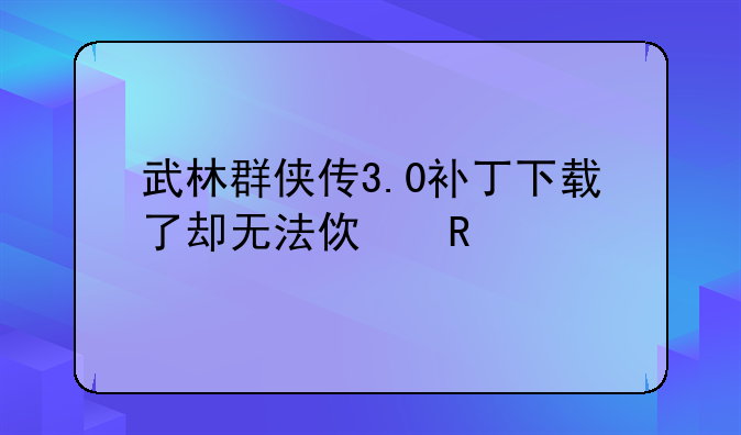 武林群侠传3.0补丁下载了却无法使用