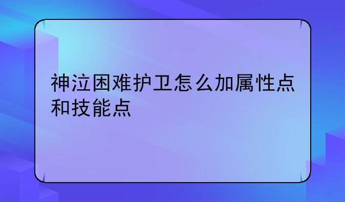 神泣困难护卫怎么加属性点和技能点