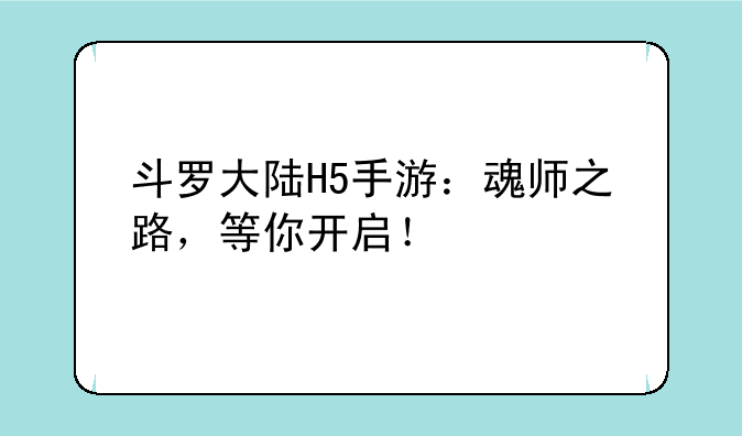 斗罗大陆H5手游：魂师之路，等你开启！
