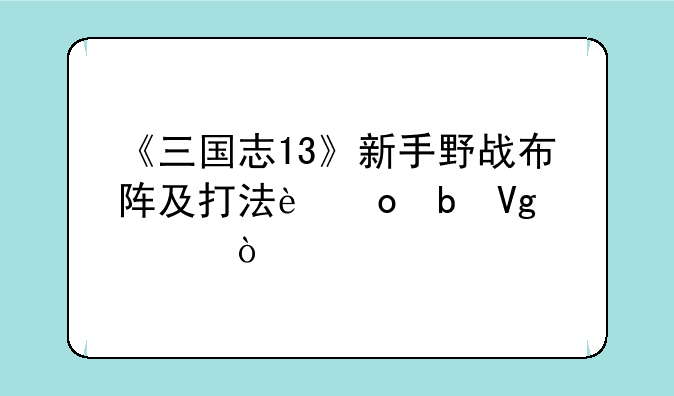 《三国志13》新手野战布阵及打法进阶教学？