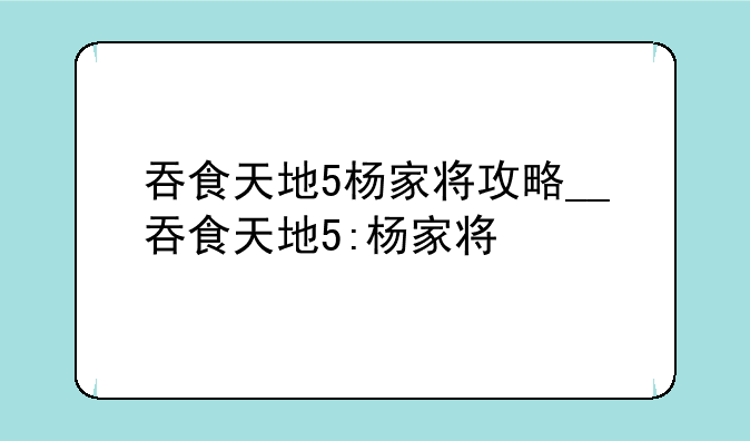吞食天地5杨家将攻略__吞食天地5:杨家将