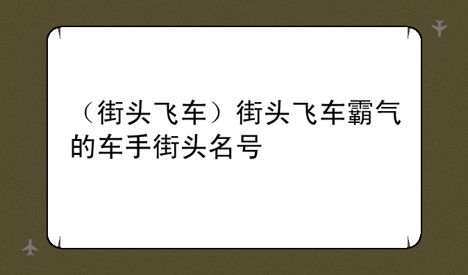 （街头飞车）街头飞车霸气的车手街头名号