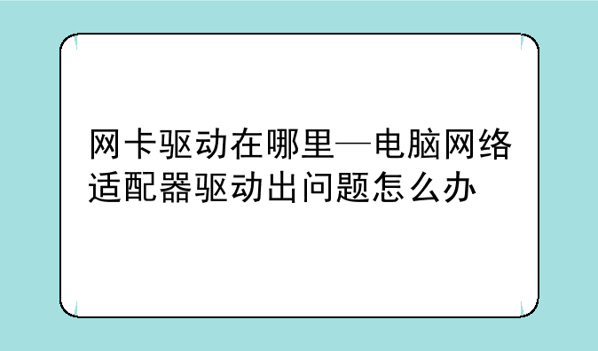 网卡驱动在哪里—电脑网络适配器驱动出问题怎么办