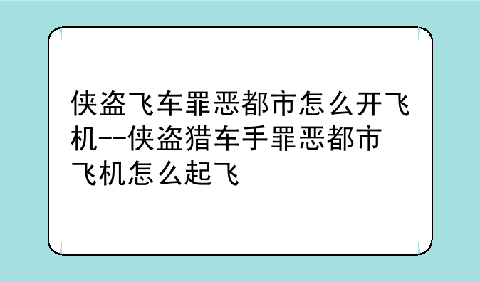 侠盗飞车罪恶都市怎么开飞机--侠盗猎车手罪恶都市飞机怎么起飞