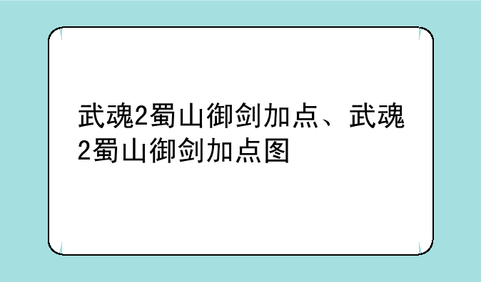 武魂2蜀山御剑加点、武魂2蜀山御剑加点图