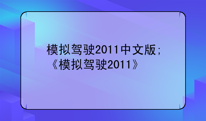 模拟驾驶2011中文版;《模拟驾驶2011》