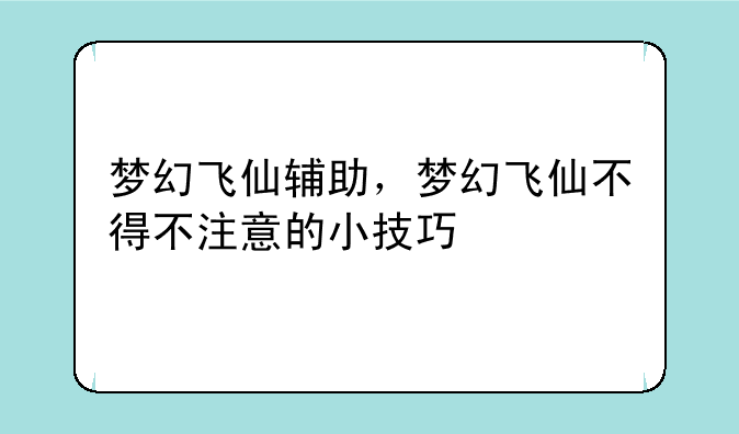 梦幻飞仙辅助，梦幻飞仙不得不注意的小技巧
