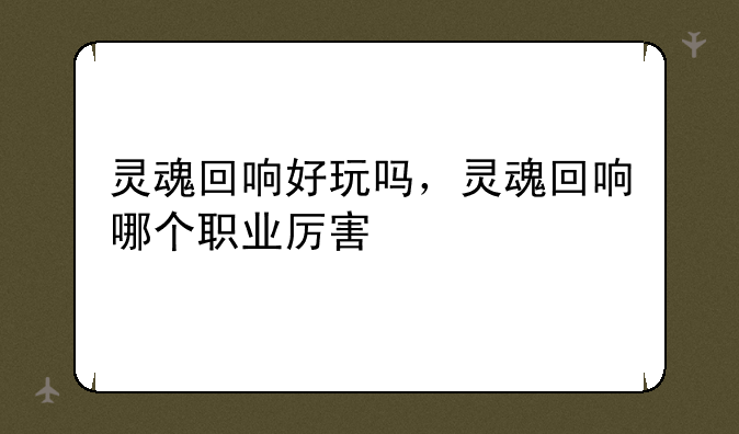 灵魂回响好玩吗，灵魂回响哪个职业厉害