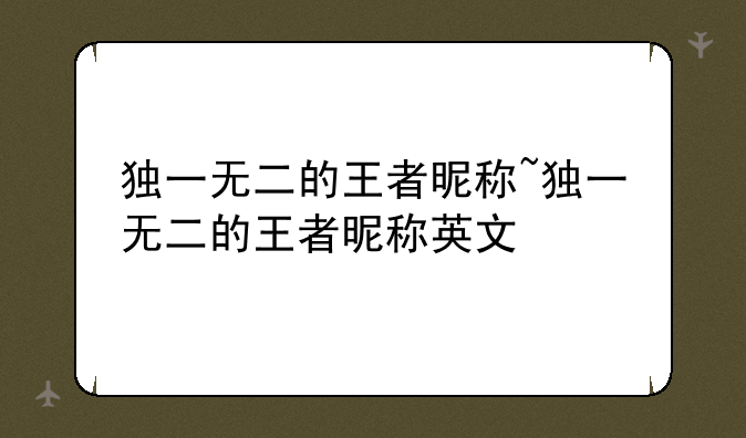 独一无二的王者昵称~独一无二的王者昵称英文