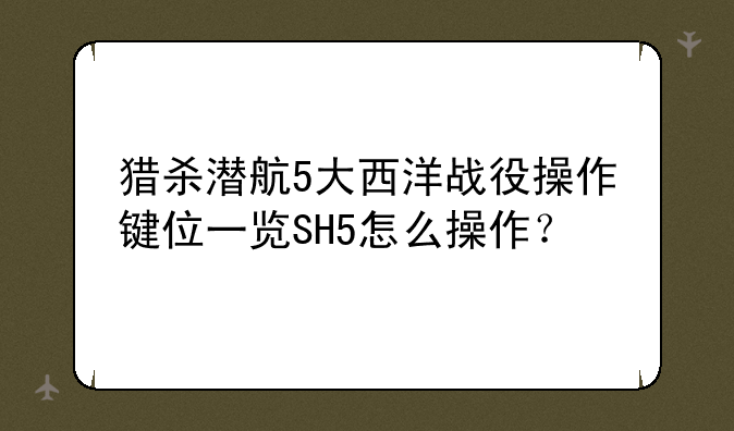 猎杀潜航5大西洋战役操作键位一览SH5怎么操作？