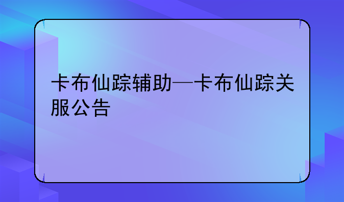卡布仙踪辅助—卡布仙踪关服公告